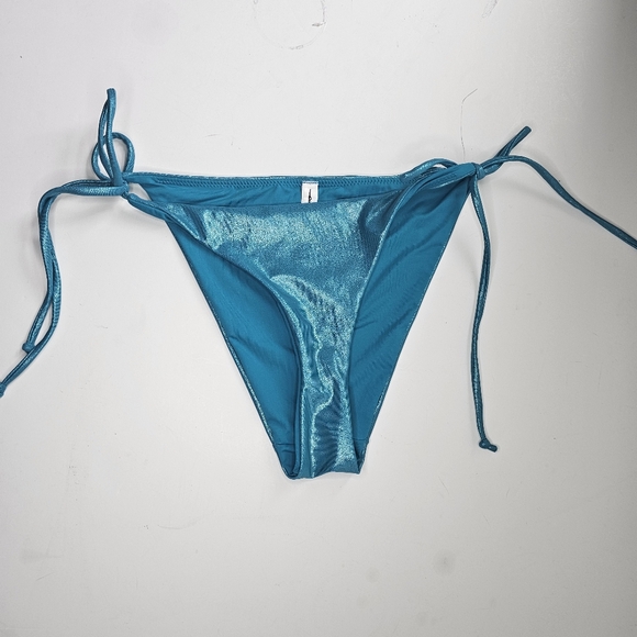 NWOT Urban Outfitters Out From Under Metallic Teal Liquid Shine Bikini Bottom L - Picture 3 of 7